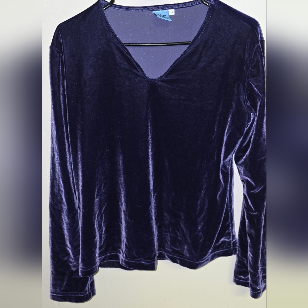 Elegant Velvet V-Neck Blouse in Deep Blue